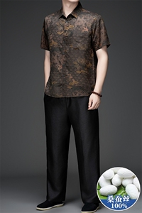 GBN863-1夏季风唐装纯香云纱短袖爸爸装套装图片