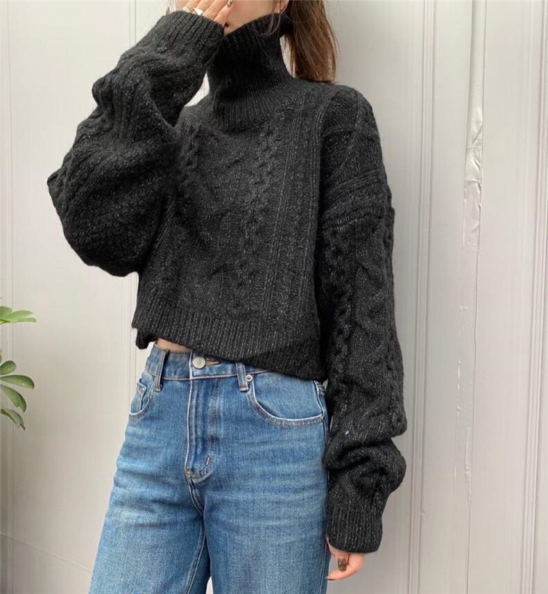 短款高领毛衣羊毛，女装针织衫/毛衣，SMOOTH