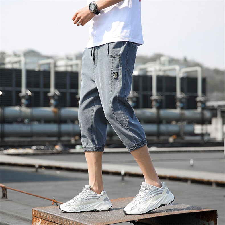 牛仔裤男七分裤夏季薄款韩版宽松八分休闲小脚哈伦裤裤子YD01图片