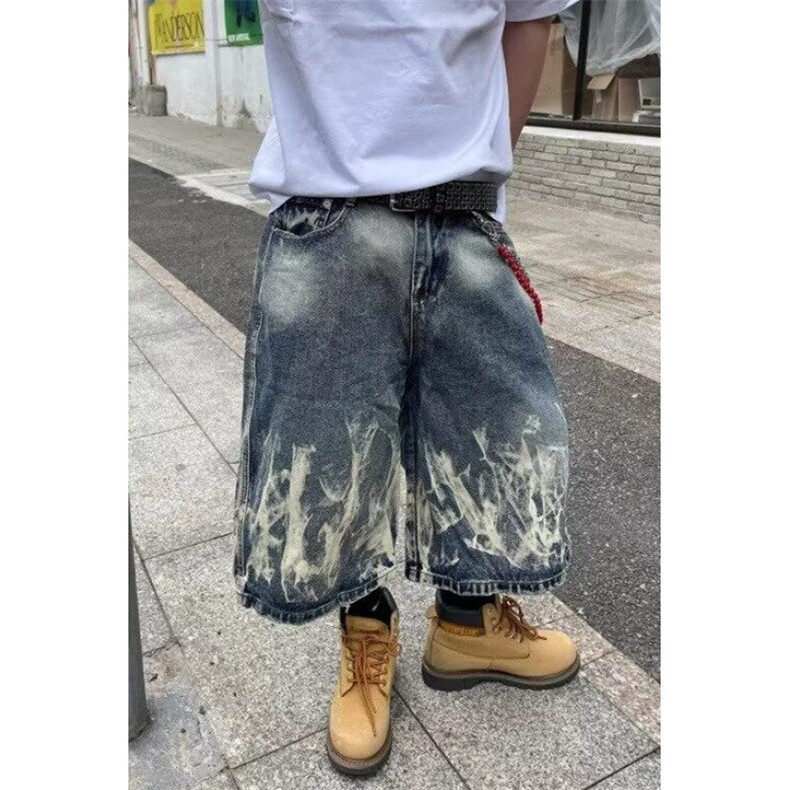 简约慵懒潮流日系美式街头闪电纹纹牛仔七分短裤NK8716,男装牛仔裤,星座1116A（原606A-3）
