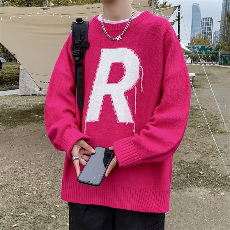 美式街头设计感圆字母R毛衣男慵懒风休闲针织衫Y21P42,男装针织衫/毛衣,星座1116-2