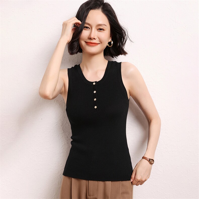 68支精纺薄款背心女秋季U领纽扣内搭无袖吊带针织打底，女装羊绒衫，江帆羊绒