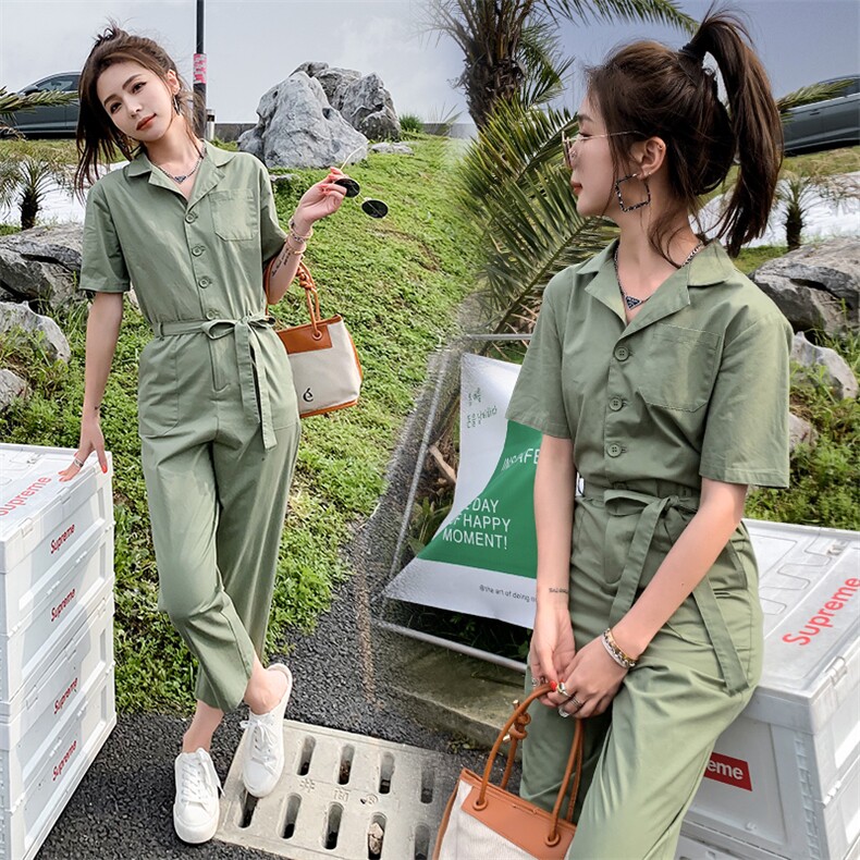 现货-闪电发货2022夏季新款时尚休闲纯色显瘦连衣裤,女装连体裤,新思路