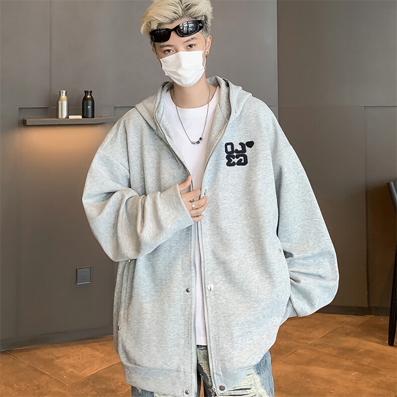 得物品质秋款男连帽开衫卫衣毛巾刺绣铆钉夹克外套WY162P57,男装夹克,星座1013-1