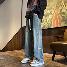 !2025秋冬三条杠贴标牛仔裤男阔腿裤815A-XKZ315-特P50控78，男装牛仔裤，星座815A