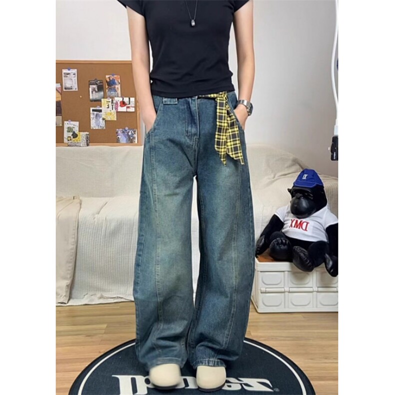 春季美式复古水洗做旧工艺牛仔裤男宽松弯刀拖地裤潮长裤NB251,男装牛仔裤,星座1116A（原606A-3）