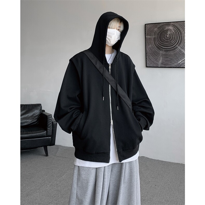 cleanfit重磅连帽卫衣男美式高街假两件开衫短款垫肩外套KS003P55,女装短外套,电商B312