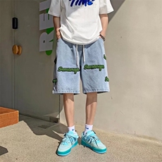 字母植绒刺绣牛仔裤男夏季美式hiphop阔腿裤NK509P40，男装牛仔裤，星座1116-2