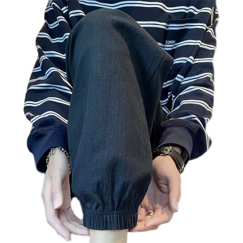 裤子男束脚裤宽松潮流休闲裤男夏季薄款棉麻运动裤潮牌亚麻九分裤,女装休闲裤,星座1210-1