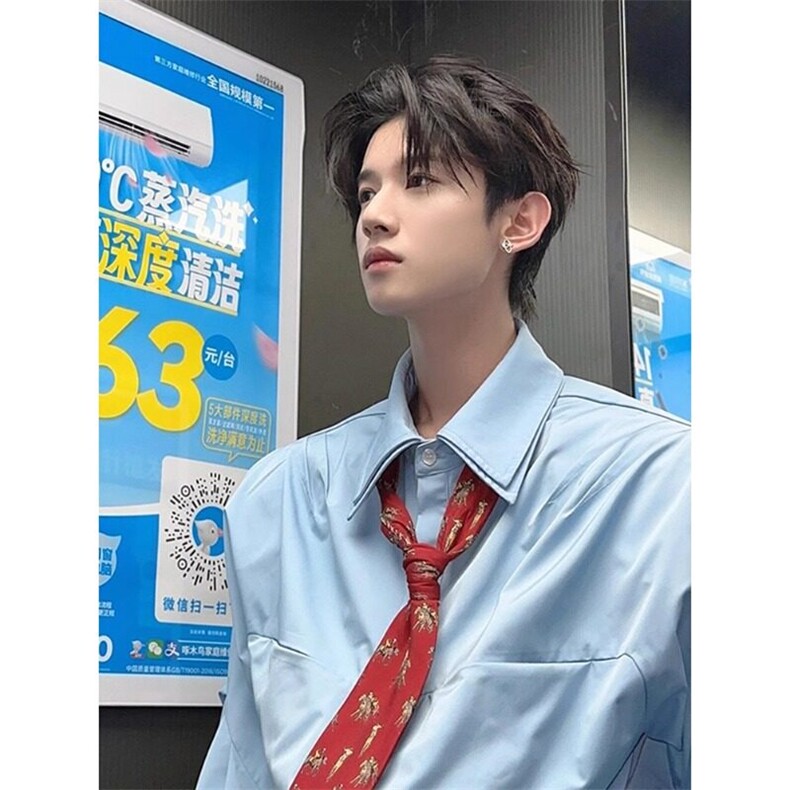 浅蓝色双领长袖衬衫解构设计感衬衣外套CS916特P54,男装衬衫,星座908-1