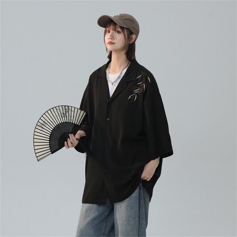 C9069/P35夏季新款新中式风格盘扣垂感刺绣衬衫男衬衣西服领上衣图片