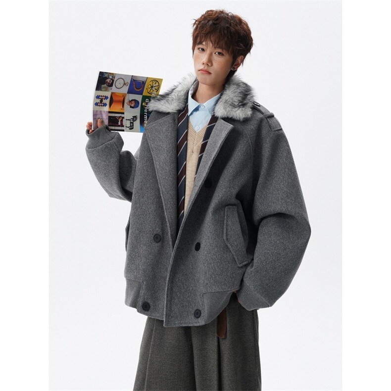 大货秋冬季加棉加厚可拆卸毛领短款毛呢夹克外套男812-JK28-P128，男装夹克，星座812