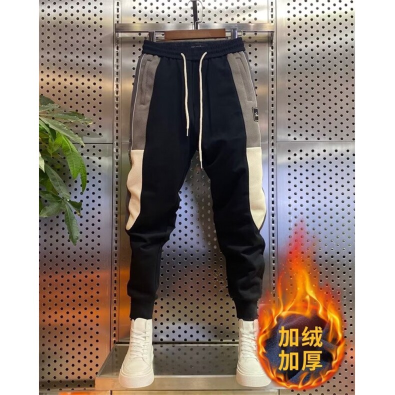 加绒加厚卫裤男2025秋冬裤子男网红拼色休闲裤潮流弹力修身小脚裤,男装休闲裤,星座506A