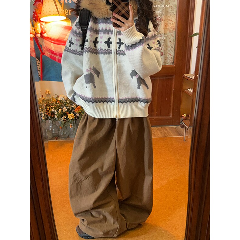 重磅北极绒座山雕毛衣外套冬美式复古休闲慵懒风大毛毛领针织开衫,男装针织衫/毛衣,电商A486-1