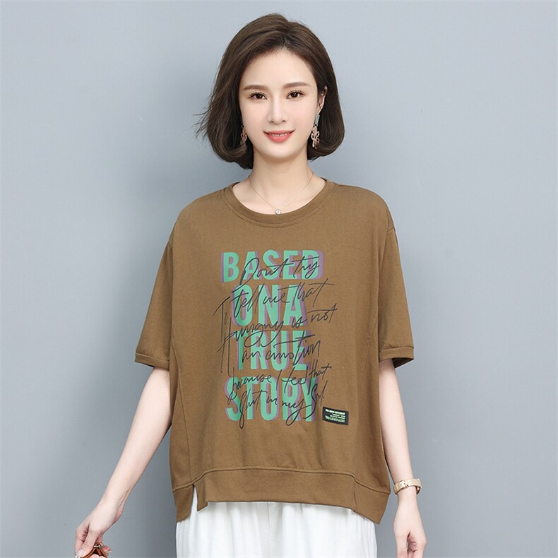 时尚印花短袖T恤女宽松显瘦百搭上衣夏季新款潮流休闲半袖打底衫图片