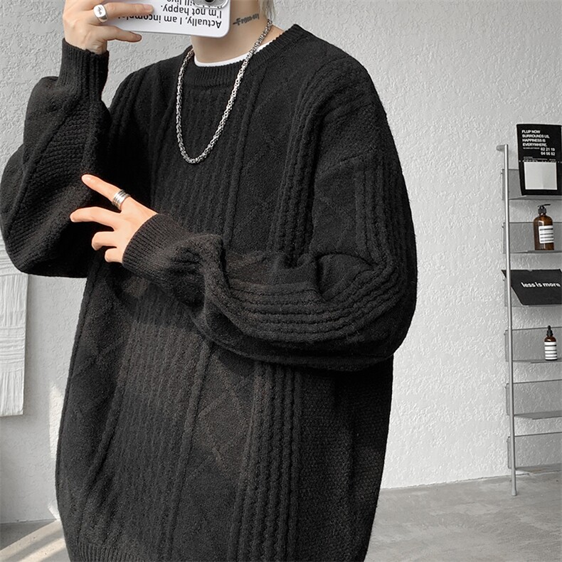 8XL-M圆领毛衣男秋冬季宽松慵懒套头麻花针织衫毛线衣MY19005P68,男装针织衫/毛衣,电商B312