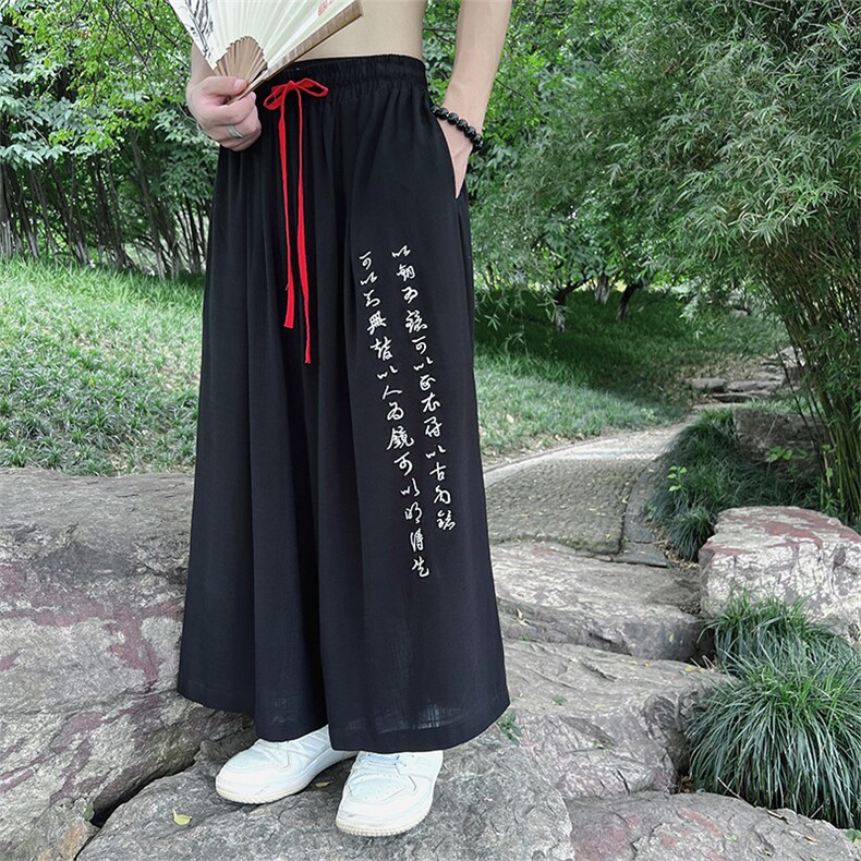 现货新中式棉麻垂感阔腿裤七分裤男ZK031-P55图片