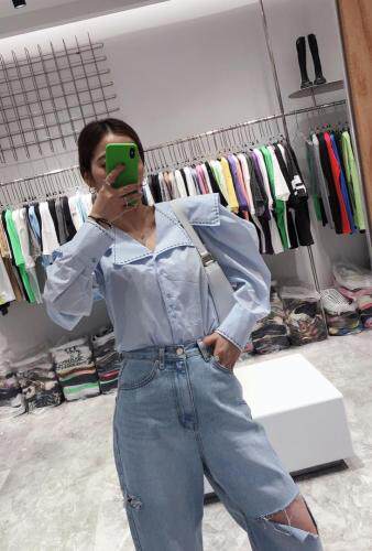 韩版衬衣?破洞牛仔裤，女装牛仔裤，ZOWOW