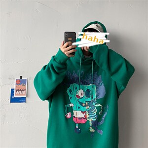 中性港风卡通手绘连帽卫衣秋冬季套头帽衫LW57-P35，男装卫衣，星座508（原C305）