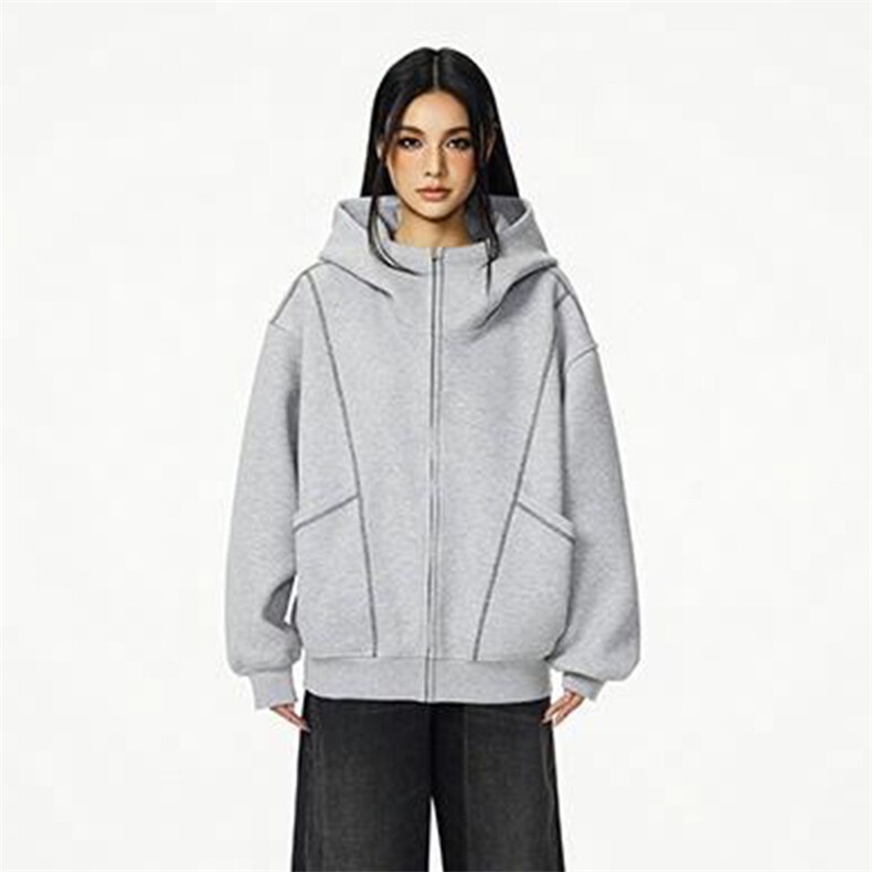 抖音得物高品质秋冬美式高街重磅结构辑明线纹理连帽卫衣外套W111,男装卫衣,电商A486