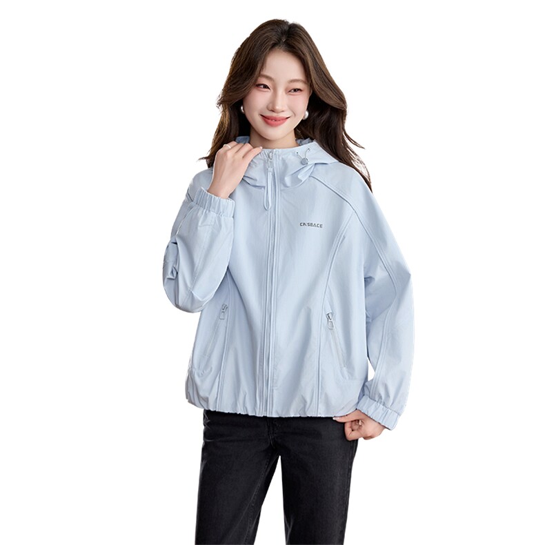 现货时尚拉链休闲连帽短外套女2026春季宽松百搭显瘦工装夹克上衣,女装短外套,涵誉