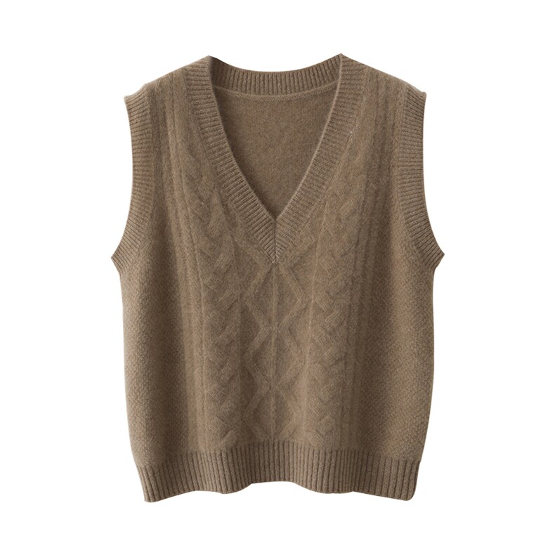 纯羊毛V领针织马甲女2025新款韩版叠穿提花宽松百搭无袖纯色坎肩,女装马甲,绒汀羊绒