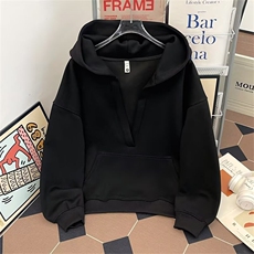 美式大V领慵懒风休闲连帽卫衣女秋宽松显瘦oversize外套WB495-P64，女装短外套，星座412-3