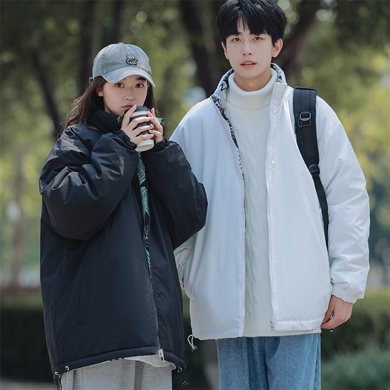 双面穿报纸印花棉衣男2025港风痞帅潮流学生休闲百搭外套女,男装棉衣,星座506A