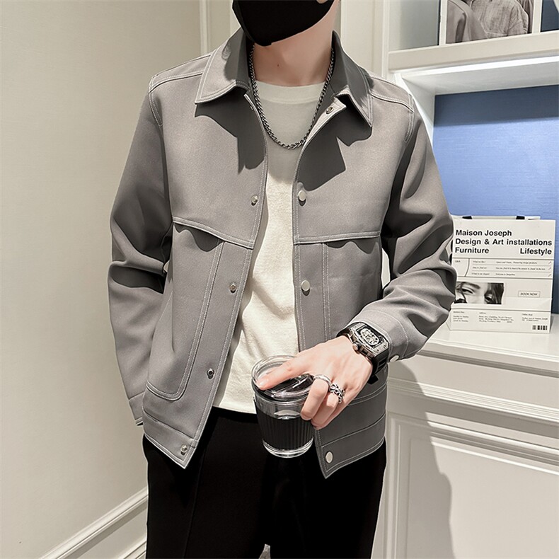 秋季轻熟抖音小伙牛仔明线纯色休闲夹克店主风A236-JK5050-P115，男装夹克，电商A236