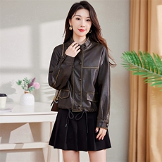 现货B款高级感机车短外套女2024秋季新款宽松显瘦小众设计上衣，女装皮衣，江南女神