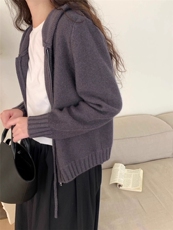 开衫女圆领纯色秋冬新款百搭外套连帽拉链羊毛针织上衣，女装羊毛衫，思途羊绒