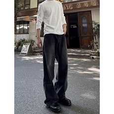 春季新款原色牛仔裤宽松显瘦四季通勤百搭直筒阔腿长裤潮，男装牛仔裤，星座506A