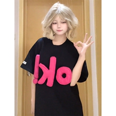 BK891LL-特45美式复古立体字母情侣短袖T恤男女款夏季小领口半袖，男装T恤，星座1007（原301D）