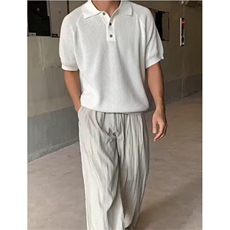 男装高级感蜂窝纹插肩袖翻领短袖t恤男夏季亚麻针织上衣TB301，男装T恤，星座1116A（原606A-3）