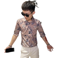 312A-191-P55新款社会小伙中袖衬衫韩版潮流男士五分袖衬衣A，男装T恤，星座312A-5