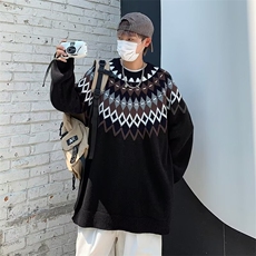 美式复古重磅毛衣圆领提花打底针织衫男春季常规青少年冬季，男装针织衫/毛衣，星座716-4