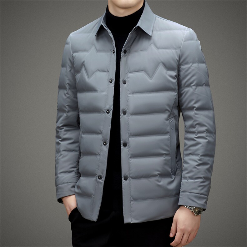 男士羽绒服冬季商务休闲白鸭绒保暖外套新款中年翻领爸爸装上衣，男装羽绒服，电商B212（原钱塘6029）