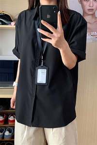 薄款冰丝短袖衬衫男简约纯色垂感休闲痞帅衬衣 CS288-P20图片