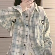 2025新款绿色磨毛格子衬衫女春季法式外搭开衫上衣小个子复古外套，男装衬衫，星座506A