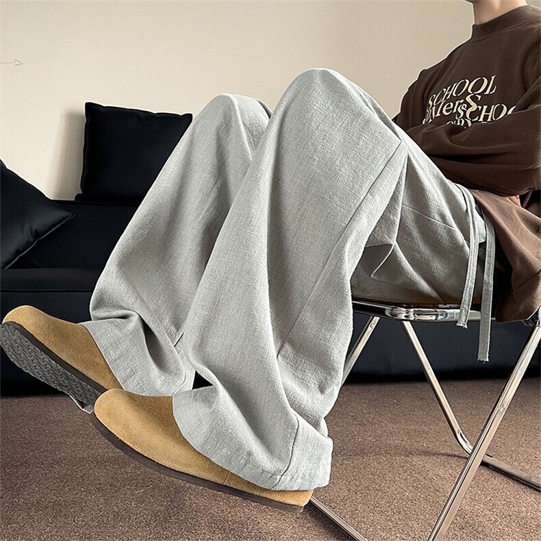 春季新款Q2583-TP3558港风日系腿拖纯色亚麻阔地休闲裤男，男装休闲裤，电商A102