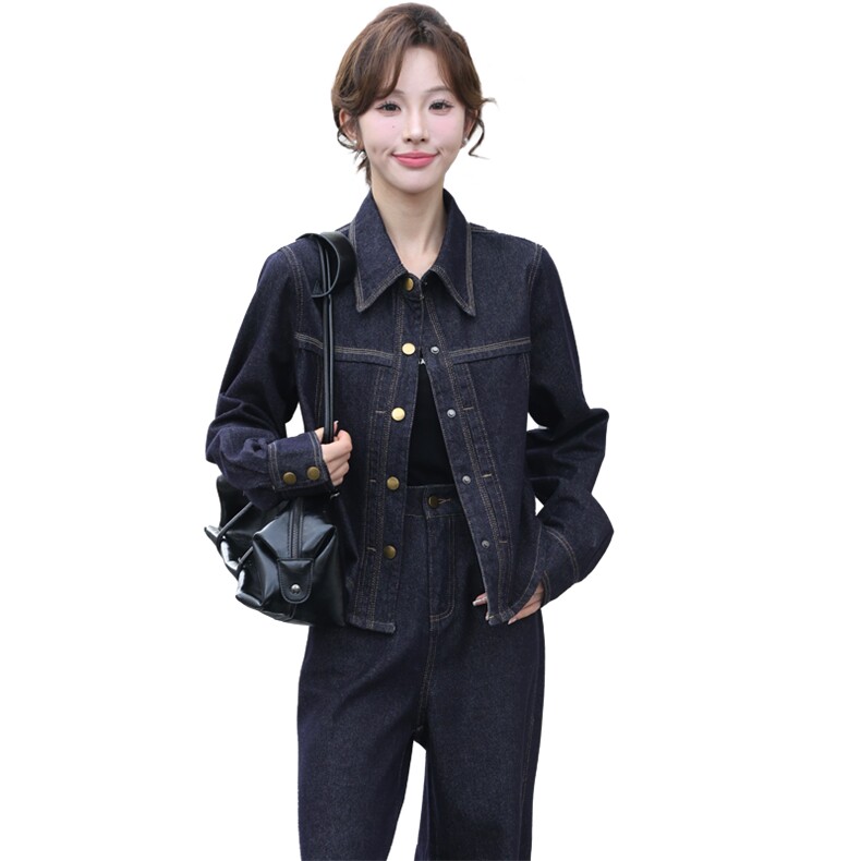 现货气质显瘦女装高级感24年新款秋季高端欧货牛仔喇叭腿裤两件套,女装套装/套裙,跑量工厂店