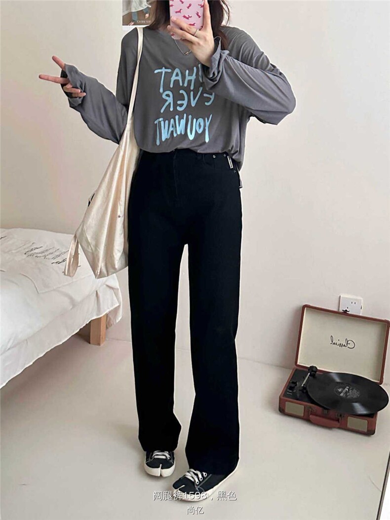 四面弹阔腿裤中腰直筒裤时尚潮流,女装休闲裤,洛丽兰可