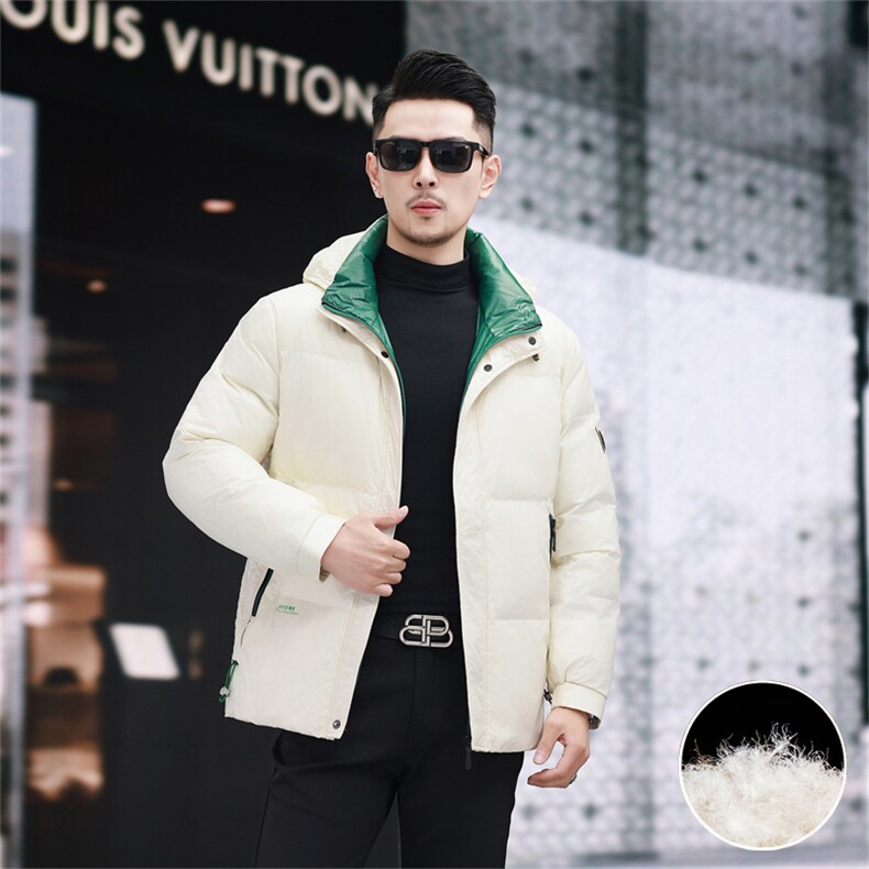 新款防水90绒黑金羽绒服外套男士秋冬季时尚休闲拆卸帽羽绒服大衣,男装羽绒服,钱塘723