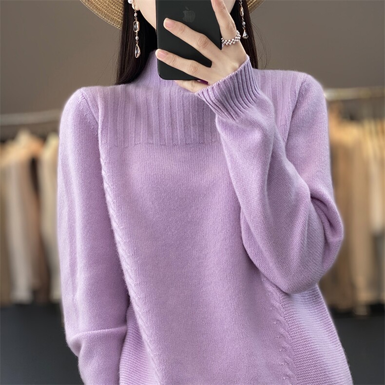 秋冬新款羊毛衫女半高领宽松加厚针织上衣慵懒百搭毛衣，女装羊毛衫，魅途羊绒