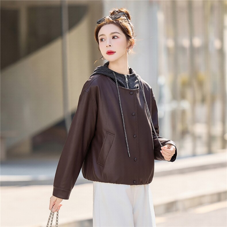 【春季女装新款】大量现货时尚假两件短款皮衣外套P138-K210,女装皮衣,简古
