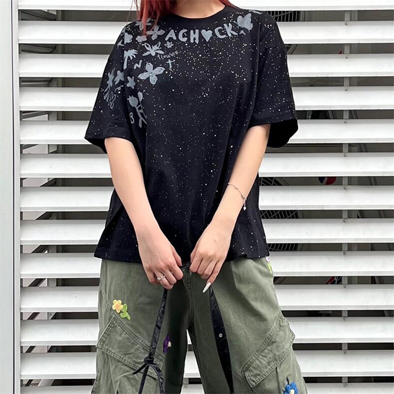 万针全刺绣工艺抖音得物高品质260克重磅纯棉双纱美式高街短袖T恤,男装T恤,电商A486