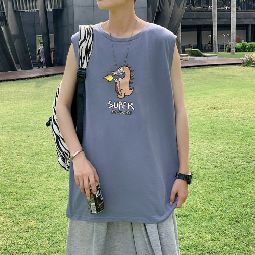 ！港风2023夏季无袖背心男加肥加大码宽松短袖T恤男BX230-P20,男装背心/马甲,电商B371