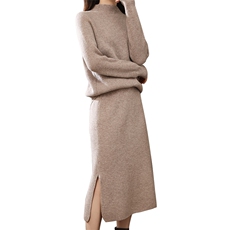 时尚气质简约百搭潮流女士双元宝毛衣裙套装，女装套装/套裙，奥千羊绒