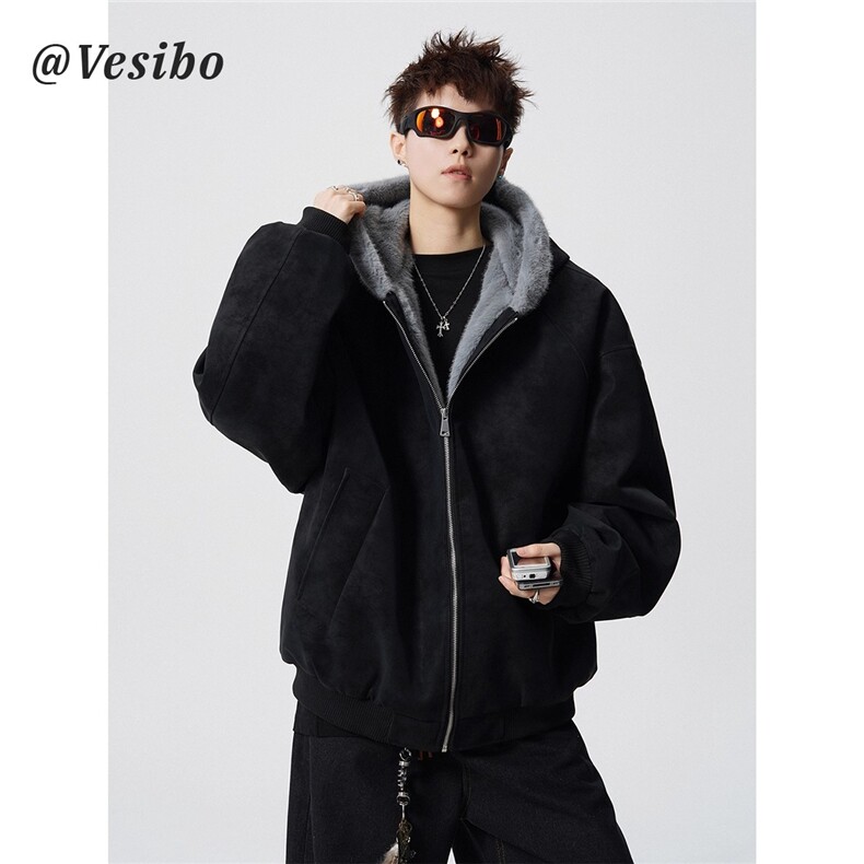 座山雕连帽毛领棉衣男冬季潮牌加厚PU皮情侣棉服宽松保暖加绒外套图片