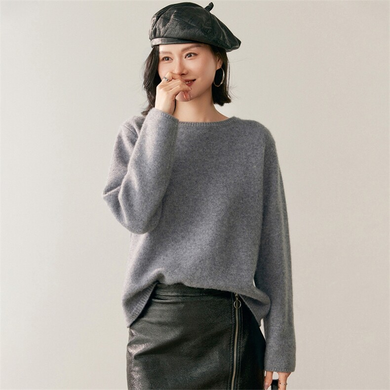 2025年秋季纯色针织长袖套头上衣女,针织衫/毛衣,鸥蕊娅羊绒